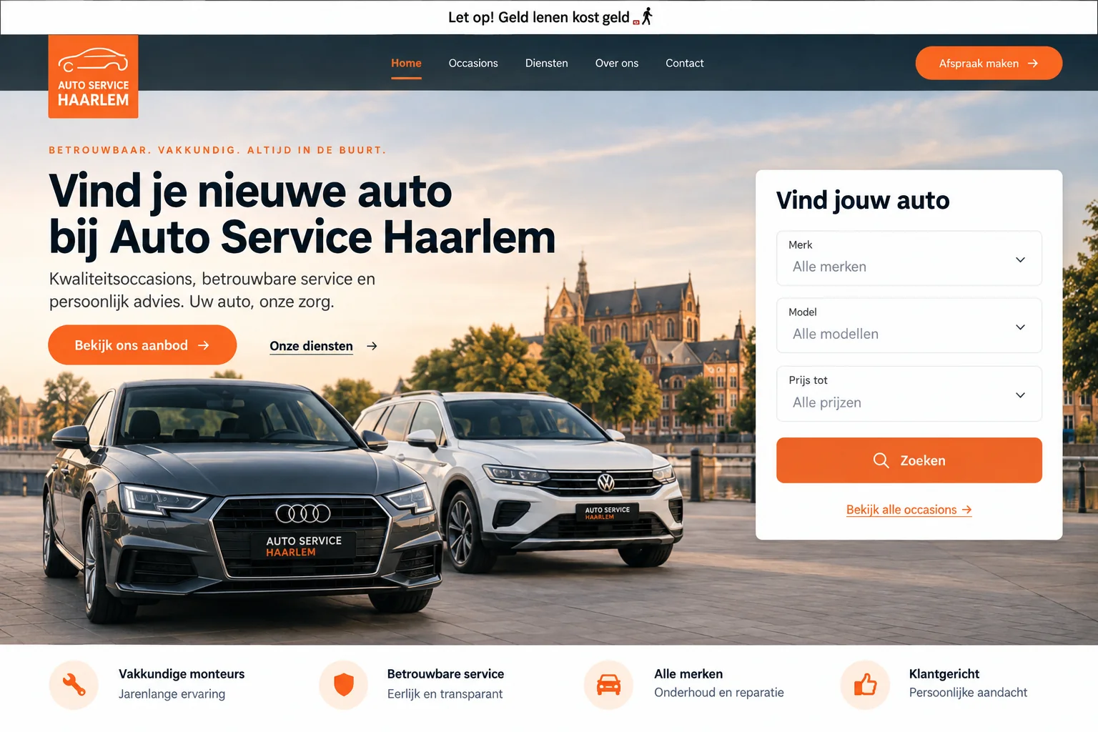 Auto Service Haarlem automotive website interface